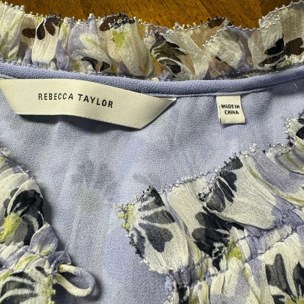 Rebecca Taylor Deco Floral Print Long Sheer Sleeve Silk Dress Purple Size 4 Read - Picture 10 of 14